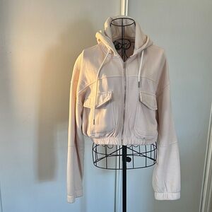 Ashley Vintage Charm Light Beige cropped Bomber Hoodie Jacket Size L